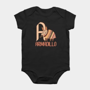 A for Armadillo - Alphabet Animal Letter A - Boho Chic Style Baby Bodysuit